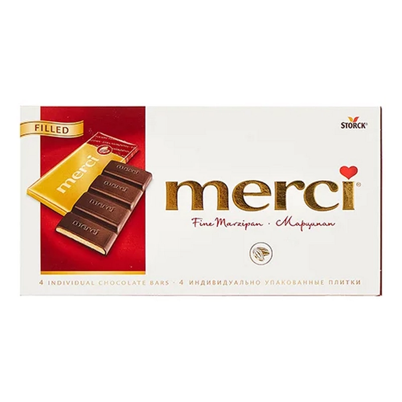 Շոկոլադե սալիկ  «Merci» 100գր մարցեպանով