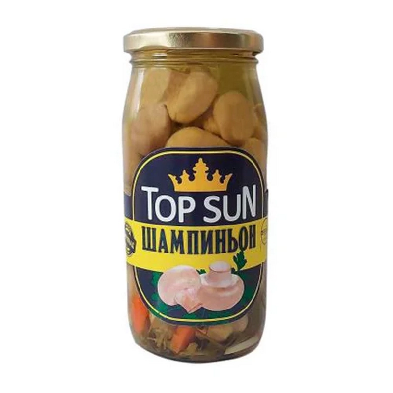 Մարինացված շամպինյոն «Top Sun» 500մլ լոլիկով և կորնիշոնով
