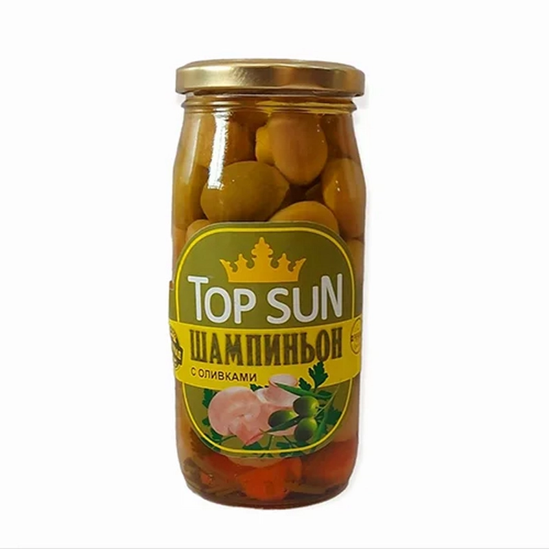 Մարինացված շամպինյոն կանաչ ձիթապտղով «Top Sun» 500մլ