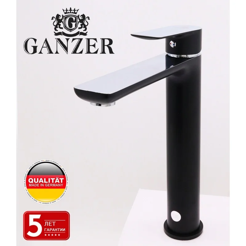21012-C Ծորակ լվացցարանի համար (ԲԱՐՁՐ քրոմ+սև) «GANZER» (10/1հատ)